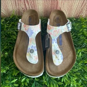 New Birkenstock Supernatural Flowers White Gizeh Soft Footbed Sandals